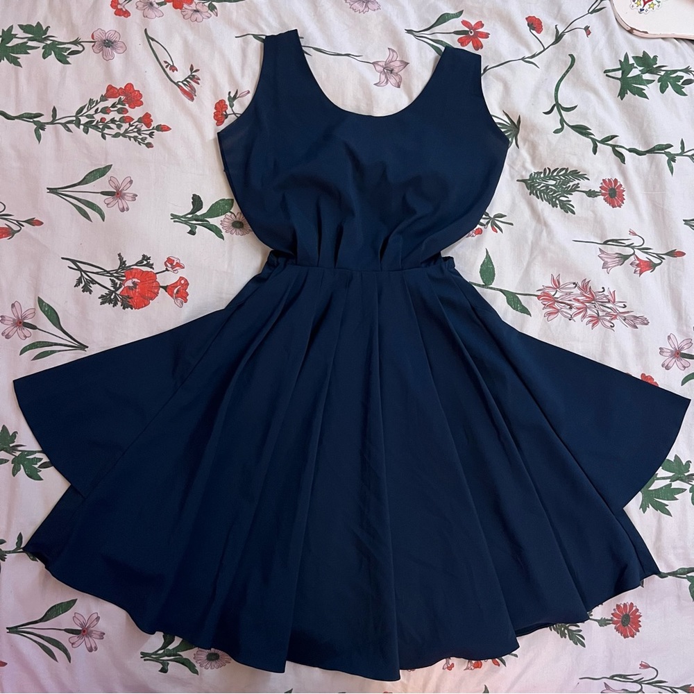 Blue Cutout Formal Dress w/ Bow